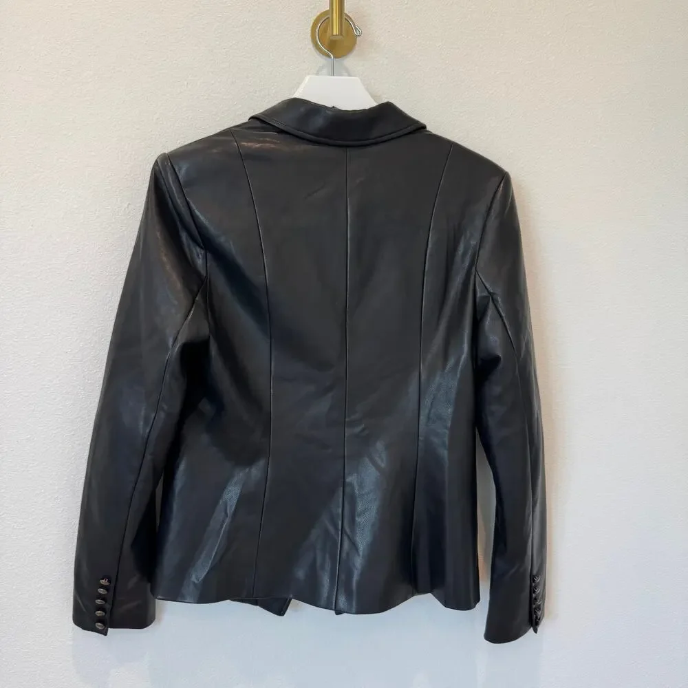 Amaryllis x Ashlee Nichols Black Faux Leather Blazer Jacket Medium - Picture 12 of 12